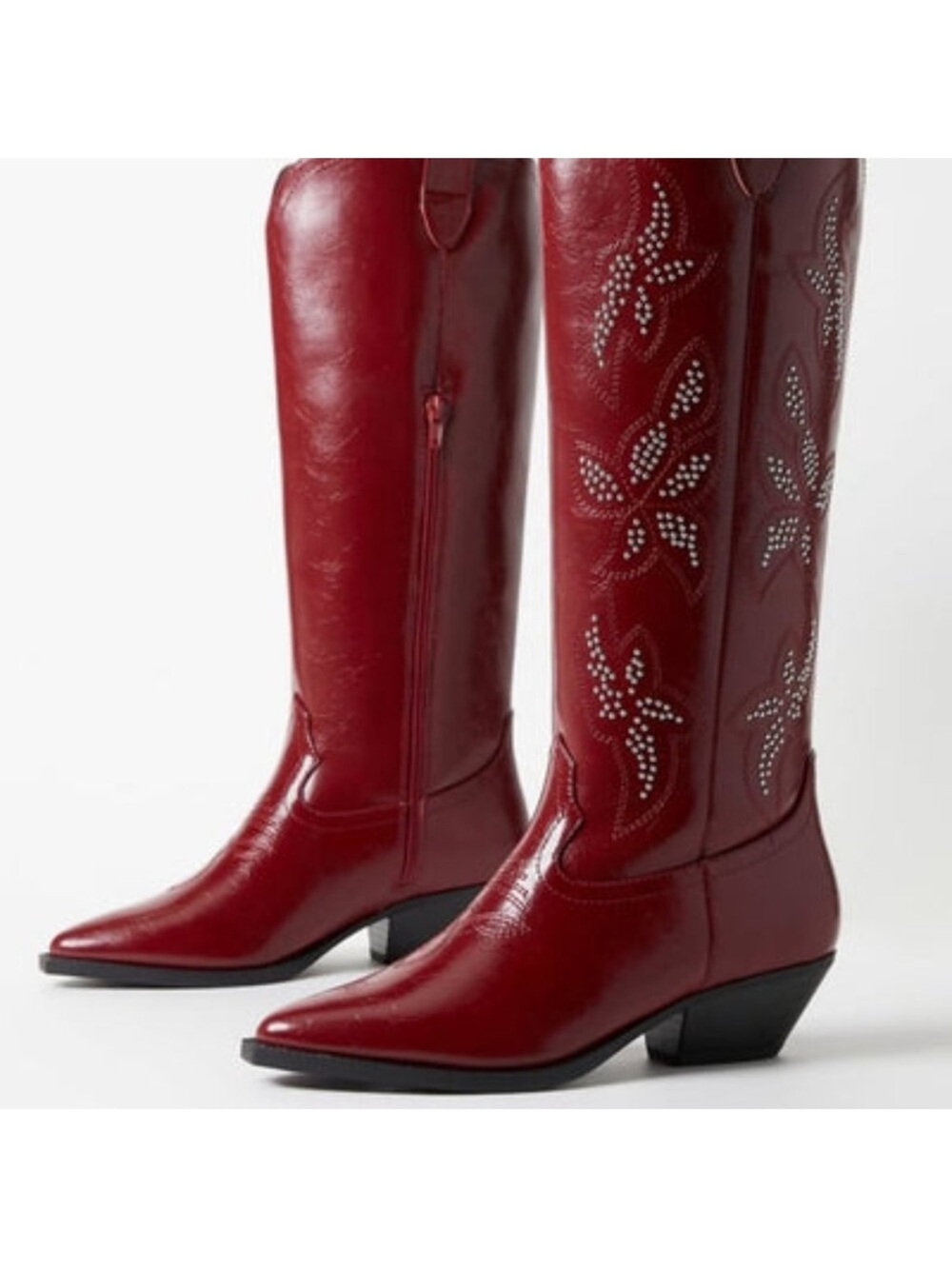 Shoe Dazzle Red Studded Western Knee-High Boots - Picture 3 of 5